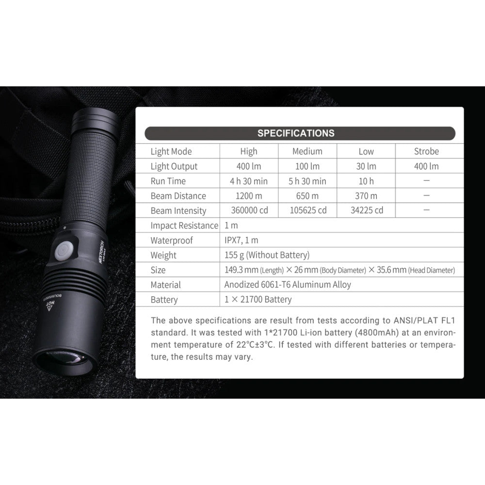 NEXTORCH L10 Max 400 Lumen Rechargeable White LEP Flashlight - 1200 Metres