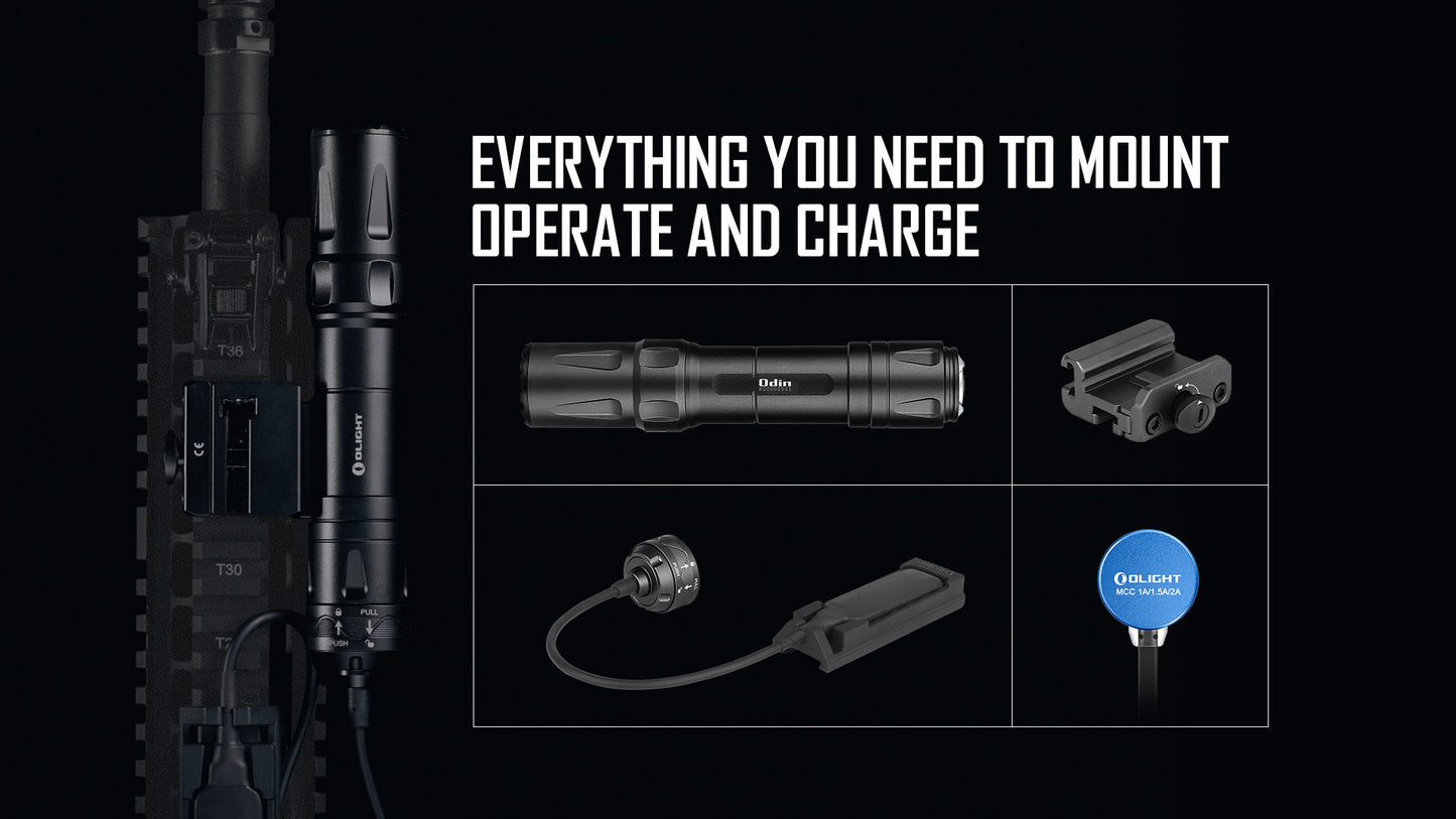 Olight Odin 2000 Lumen Rechargeable Picatinny Mount Tactical Flashlight Kit