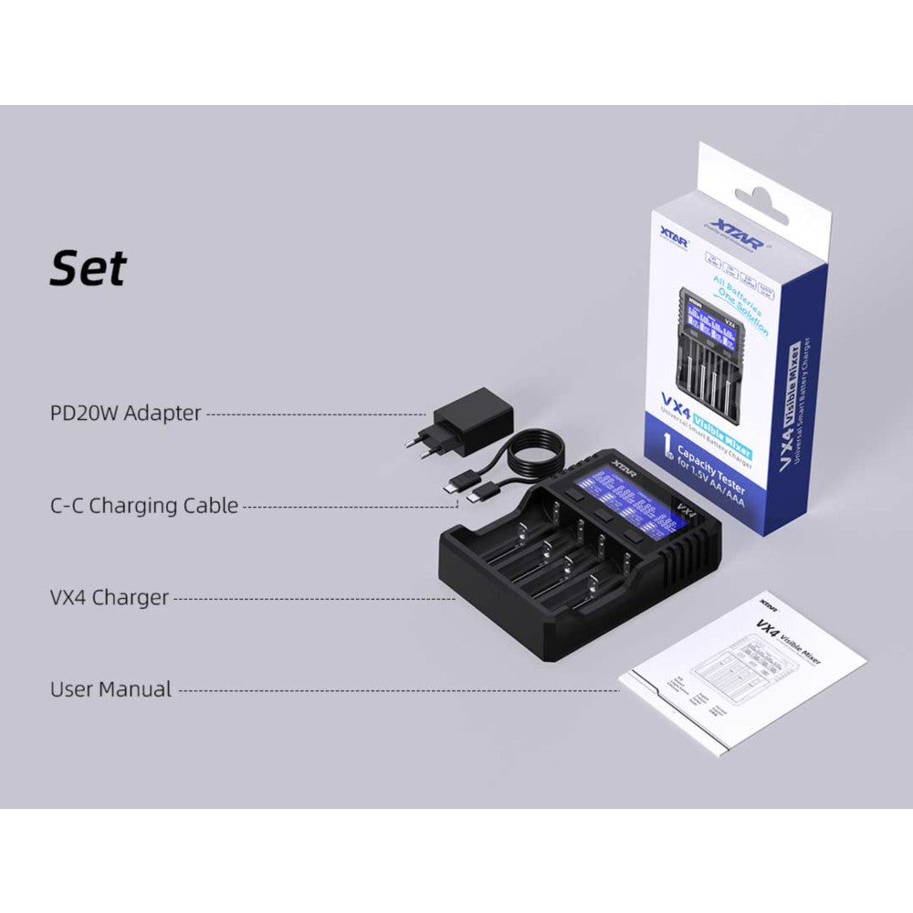 XTAR VX4 Visible Mixer 4-Bay Smart Battery Charger and Tester