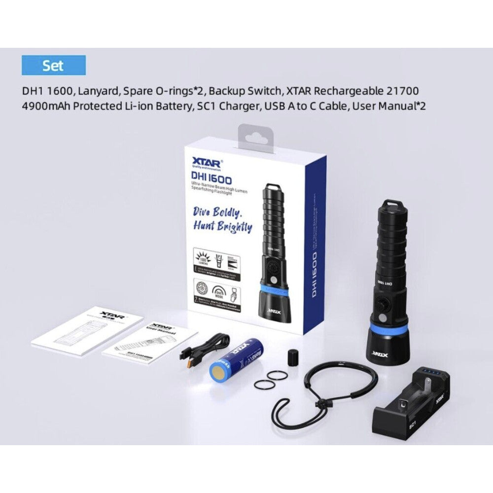 XTAR DH1 1600 1600 Lumen Ultra-Narrow Beam Diving Light Set