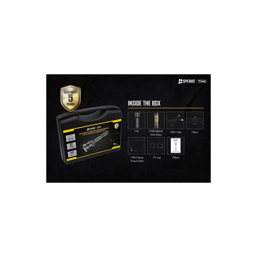 SPERAS TH4 800 Lumen Rechargeable 4-in-1 Zoomable Hunting Flashlight Kit - 739 Metres