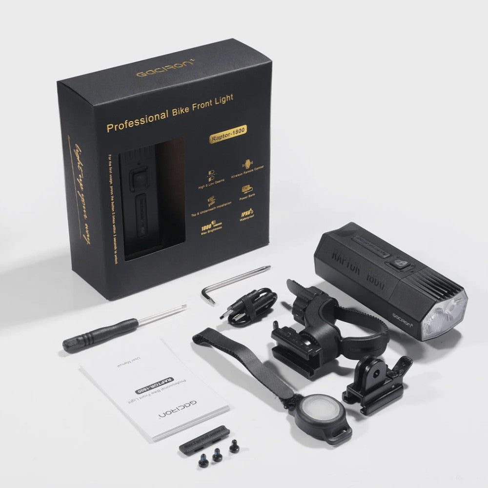 Gaciron Raptor-1800 1800 Lumen Rechargeable Front Bike Light with Wireless Remote Switch