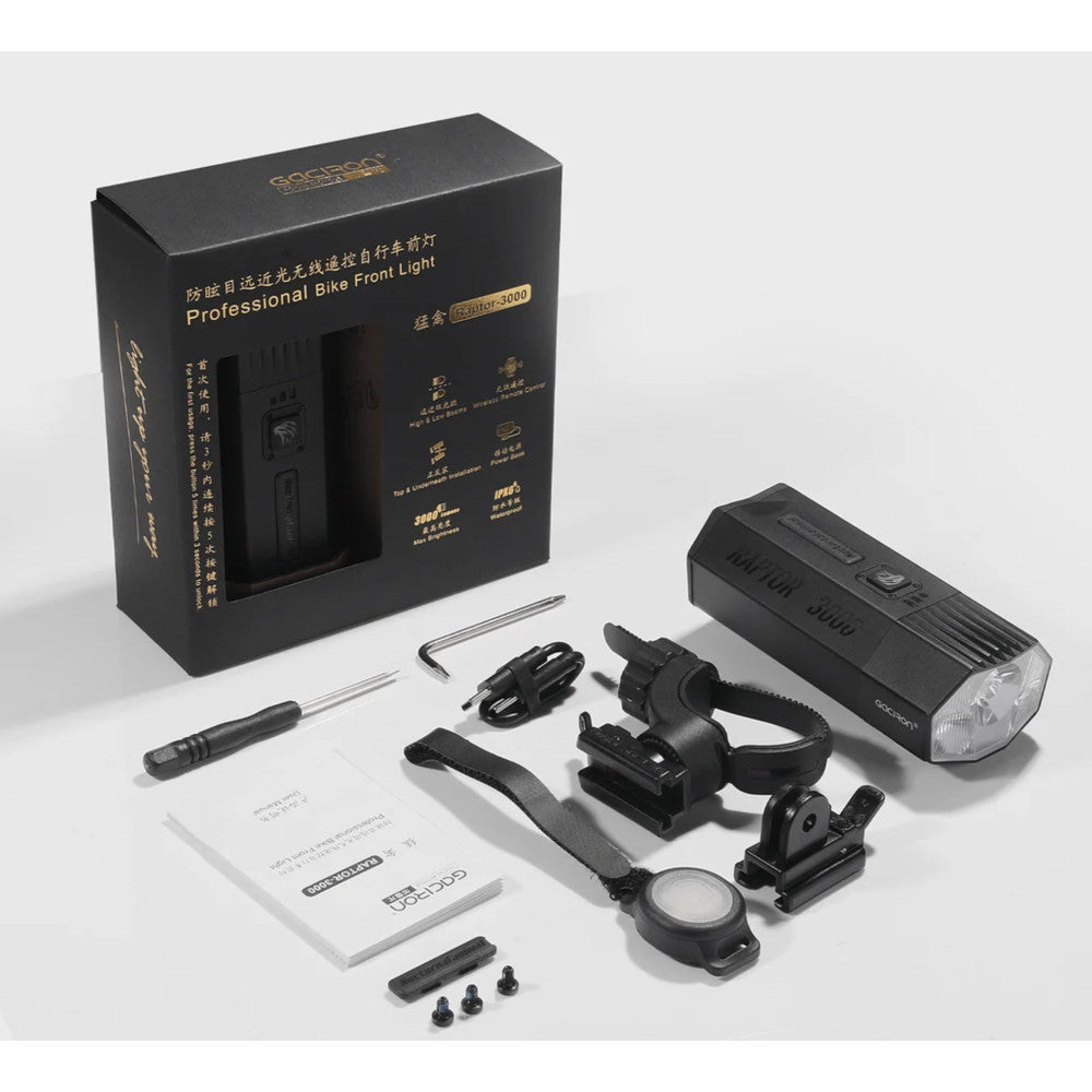 Gaciron Raptor-3000 3000 Lumen Rechargeable Ultra Bright Front Bike Light with Wireless Remote Switch