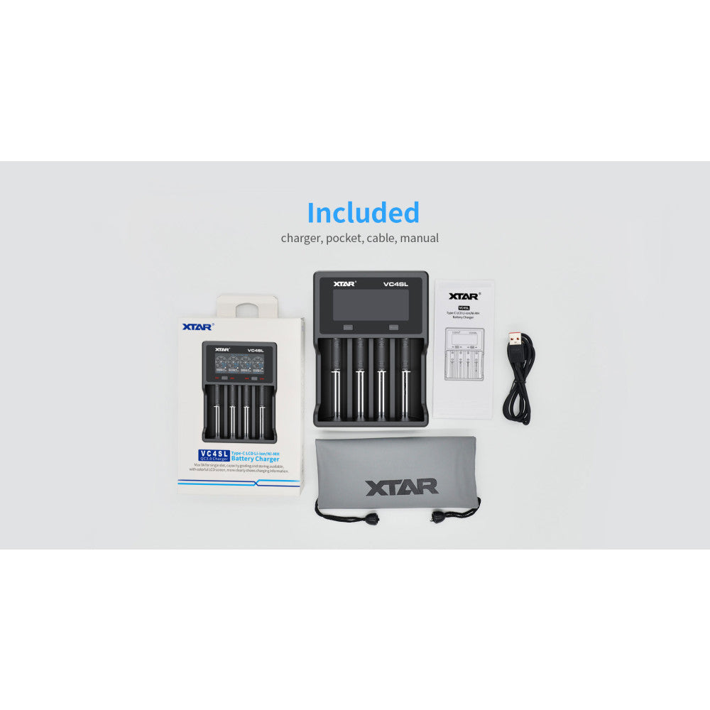 XTAR VC4SL Fast Charging 4-Bay Battery Charger and Analyser