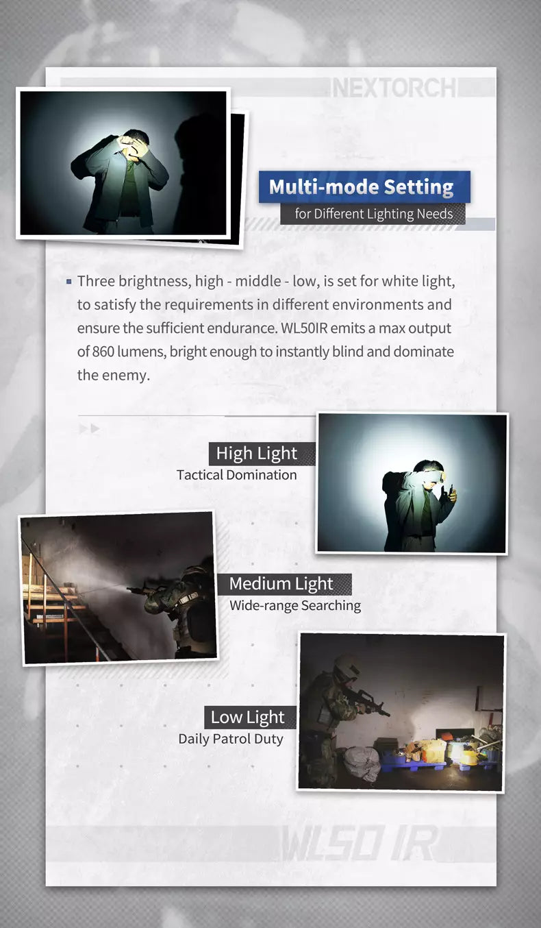 NEXTORCH WL50IR Dual Light Flashlight - 860 Lumen White Light and 850nm IR Light