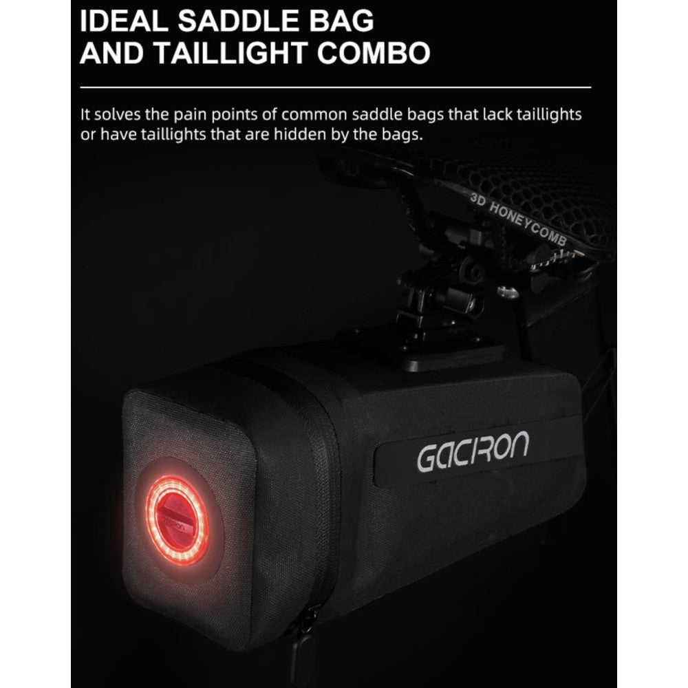 Gaciron Bird Nest 200 Bicycle Saddle Bag with Motion Sensor Tail Light - Black