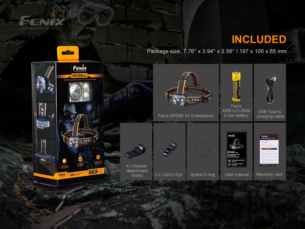 Fenix HP25R V2.0 1600 Lumen Rechargeable Spot and Flood Headlamp with Red Light