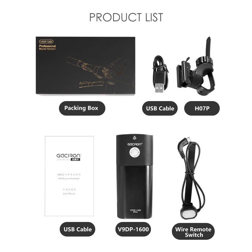 Gaciron V9DP-1600 1600 Lumen Rechargeable Bike Light + Wired Remote Switch