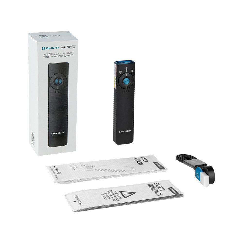 Olight Arkfeld Pro 1300 Lumen Rechargeable Pocket Flashlight with White Light, 365nm UV and Green Laser