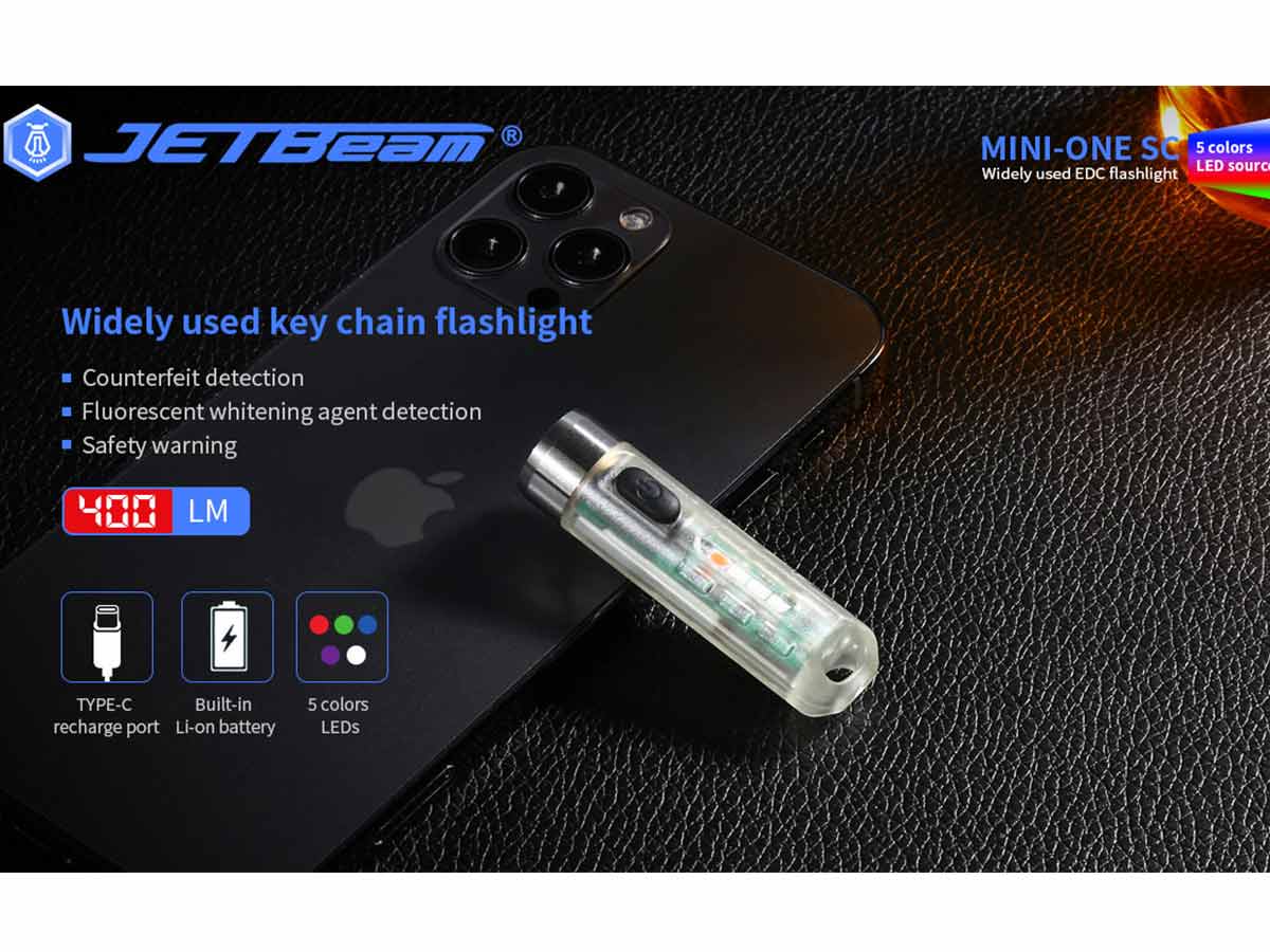 JETBeam MINI-ONE SC 400 Lumen USB-C Keychain Light with 365nm UV