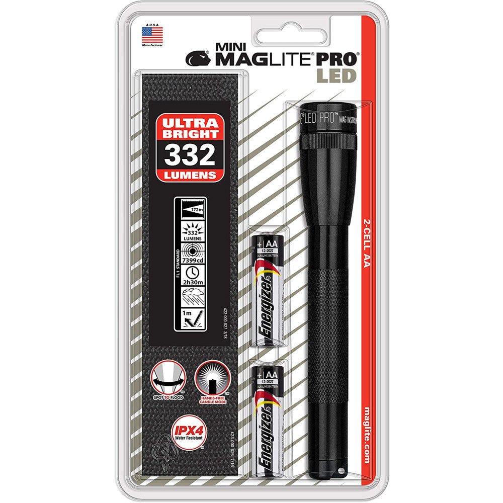 Mini MagLite 2AA Pro 332 Lumen LED Torch with Nylon Pouch - 172 Metres