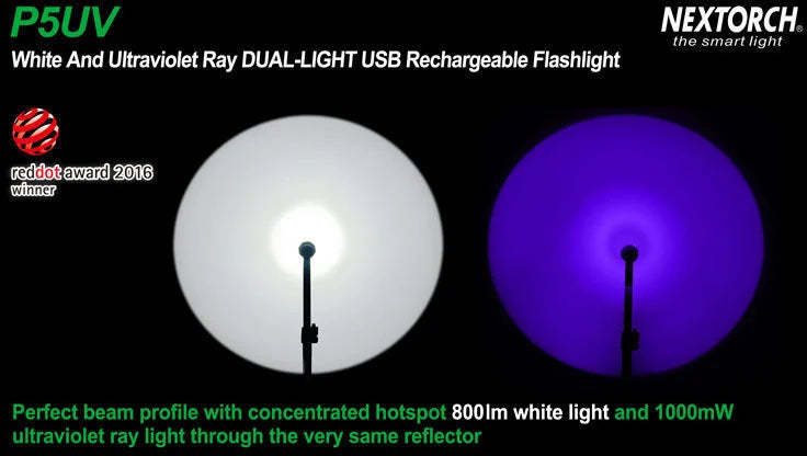 NEXTORCH P5UV Dual Light Flashlight - 800 Lumens and 365nm UV