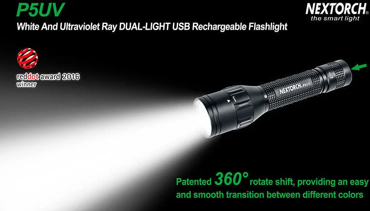 NEXTORCH P5UV Dual Light Flashlight - 800 Lumens and 365nm UV