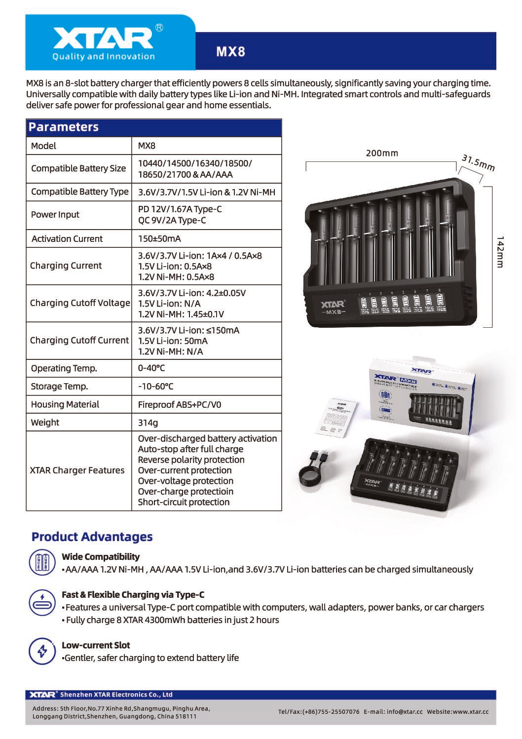 XTAR MX8 Smart Battery Charger with 8-Slots
