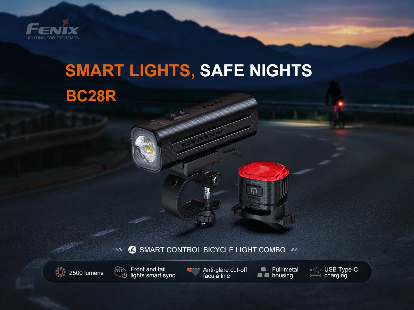 Fenix BC28R 2500 Lumen Smart Front and Rear Bike Light Set
