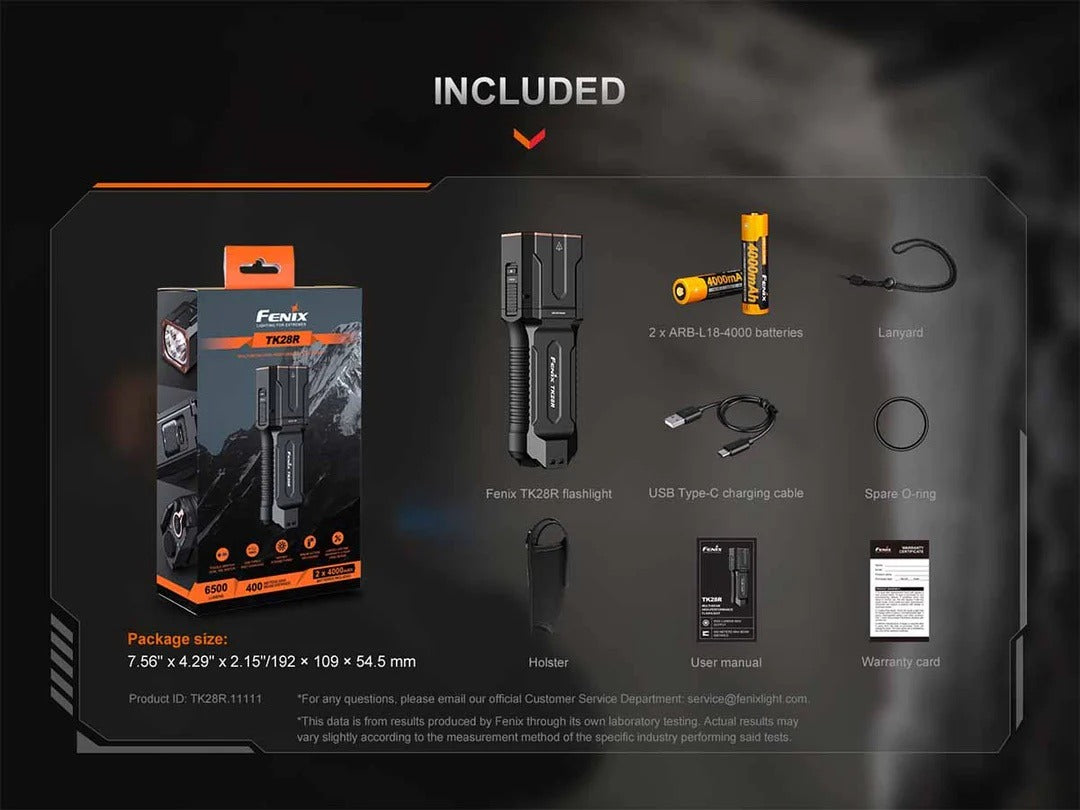 Fenix TK28R Rechargeable Flashlight with Red Mode - 6500 Lumens, 400 Metres