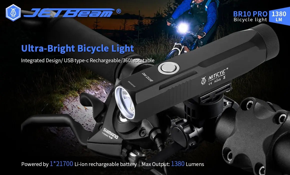 JETBeam BR10 Pro 1380 Lumen High Performance USB-C Rechargeable Bike Light