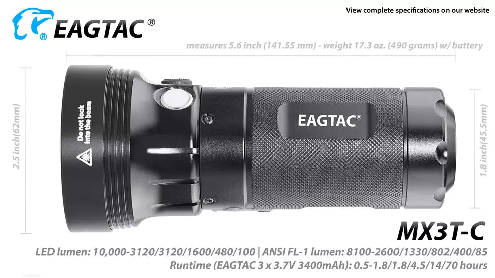 EagleTac MX3T-C 10,000 Lumen USB-C Rechargeable Flashlight/Power Bank