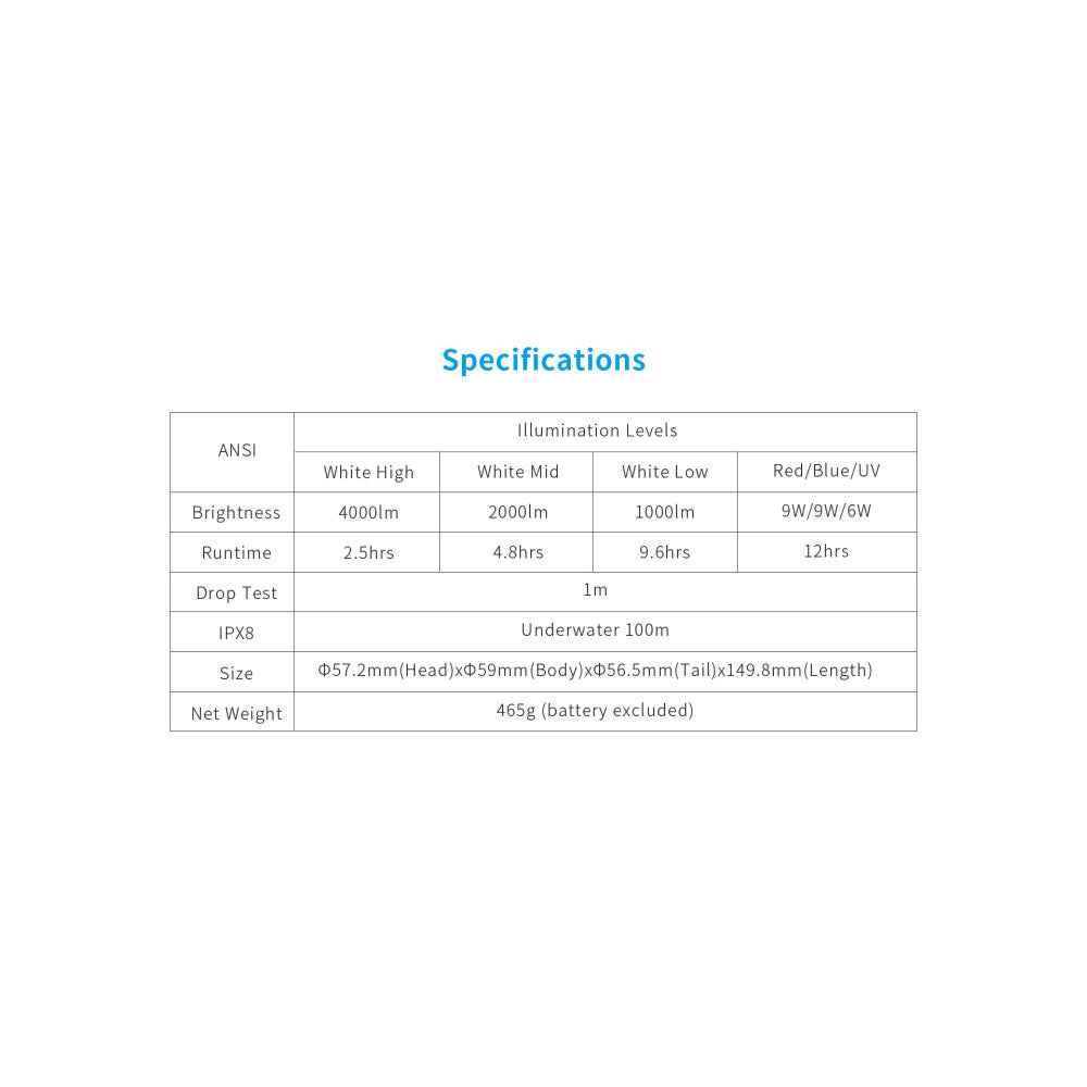 XTAR D30 4000 4000 Lumen Multi-Coloured LED Diving Light Kit