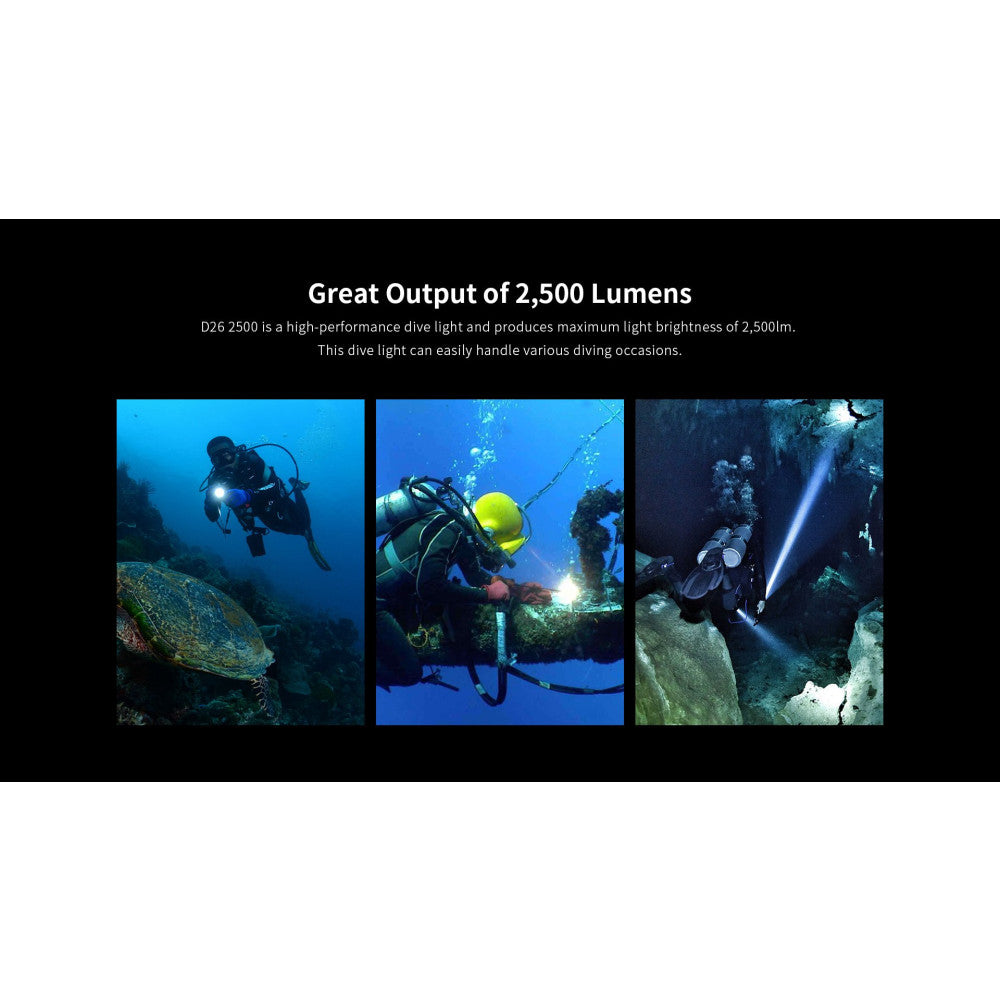 XTAR D26 2500 2500 Lumen Diving Light Kit (Long)