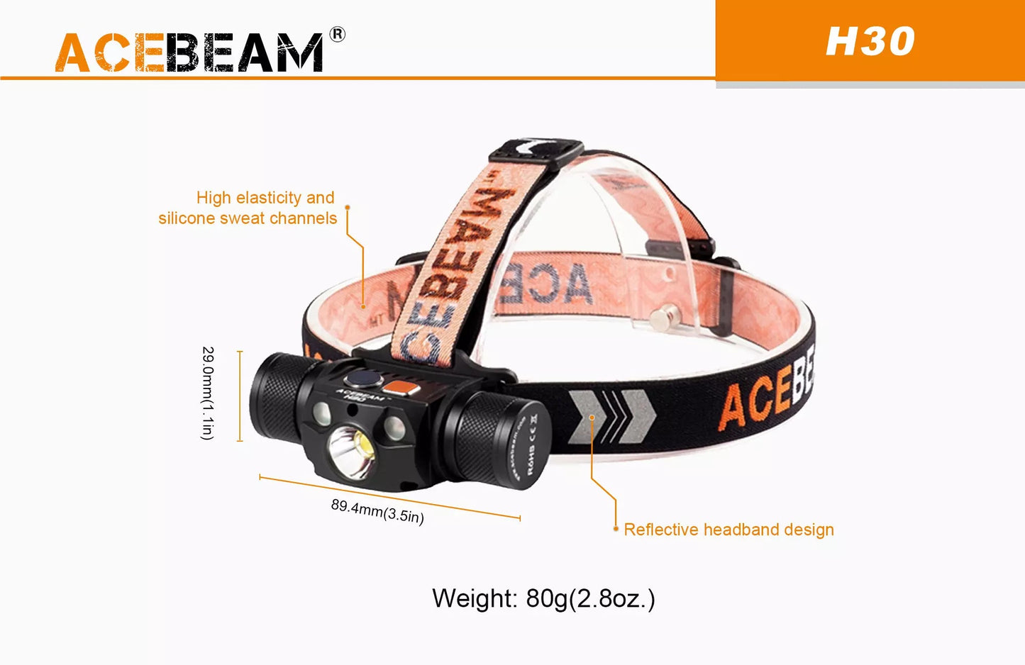 AceBeam H30 4000 Lumen Red and Green Rechargeable Headlamp - Torch Depot