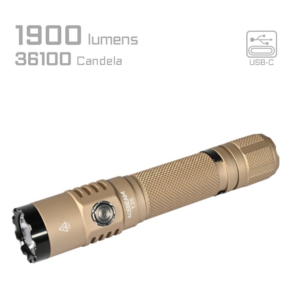 AceBeam T35 Desert 1900 Lumen Rechargeable Compact Tactical Flashlight - 380 Metres