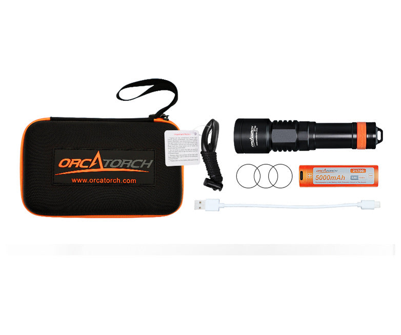 OrcaTorch D700 Rechargeable Dive Torch 1700 Lumens – BLACK