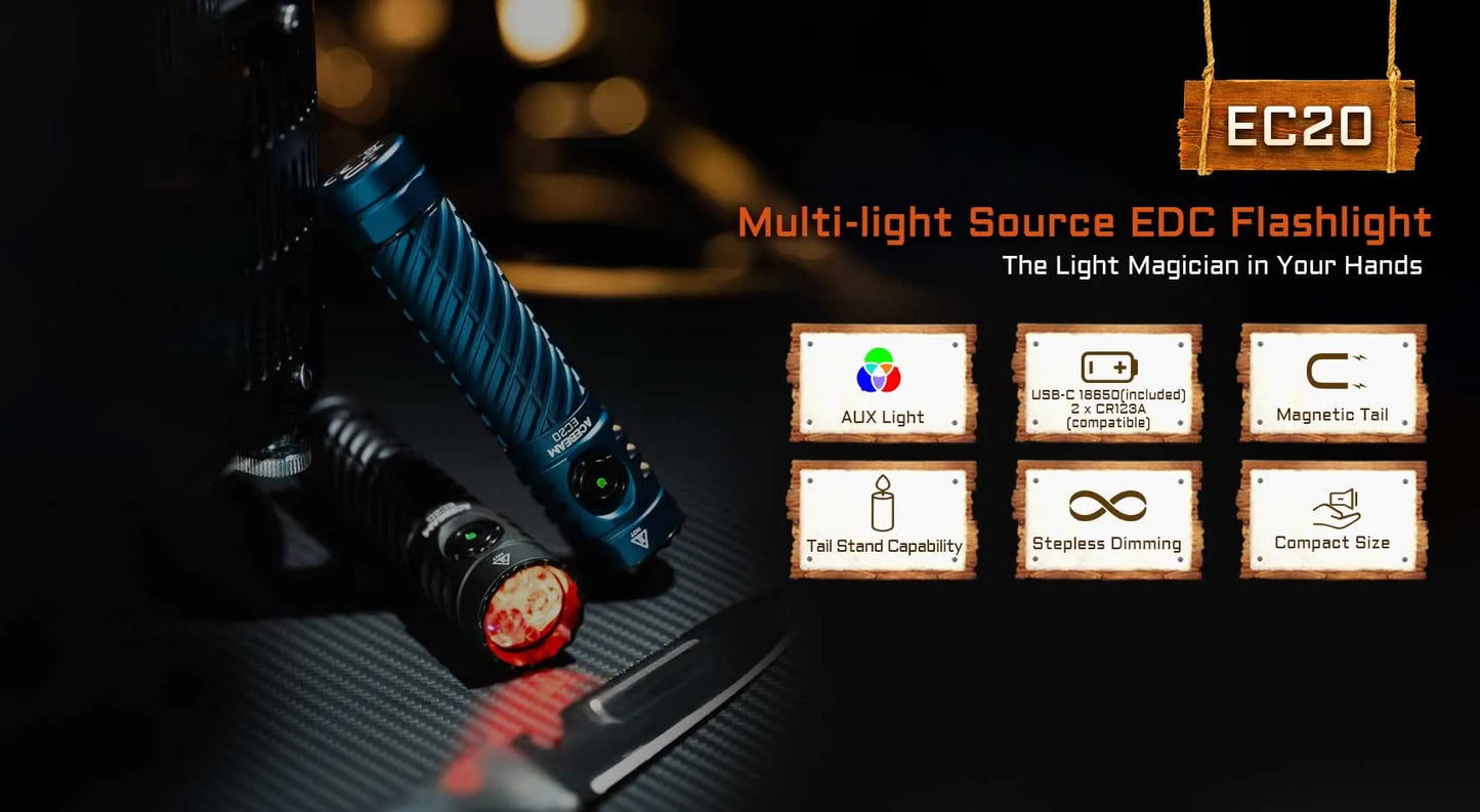 AceBeam EC20 2900 Lumen RGBW Pocket Flashlight with Magnetic Base - 381 Metres (Desert Nichia)