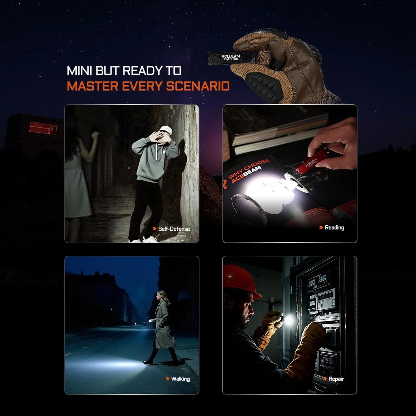 AceBeam Keylite 500 500 Lumen USB-C Keychain Light Black - 70 Metres