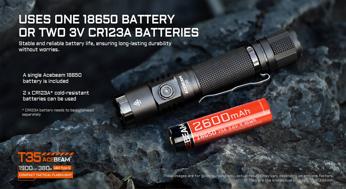 AceBeam T35 Desert 1900 Lumen Rechargeable Compact Tactical Flashlight - 380 Metres