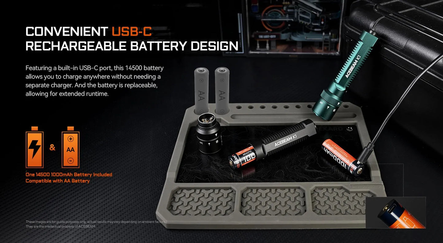 AceBeam K1 1000 Lumen EDC Flashlight with 3 Light Sources - 223 Metres