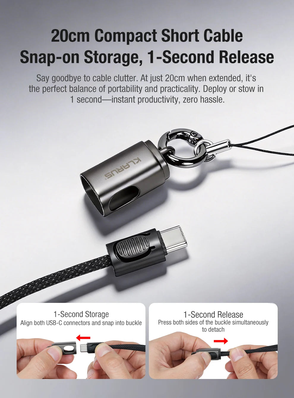 Klarus KC01 65W USB-C Braided Charging and Data Cable Keychain Lanyard
