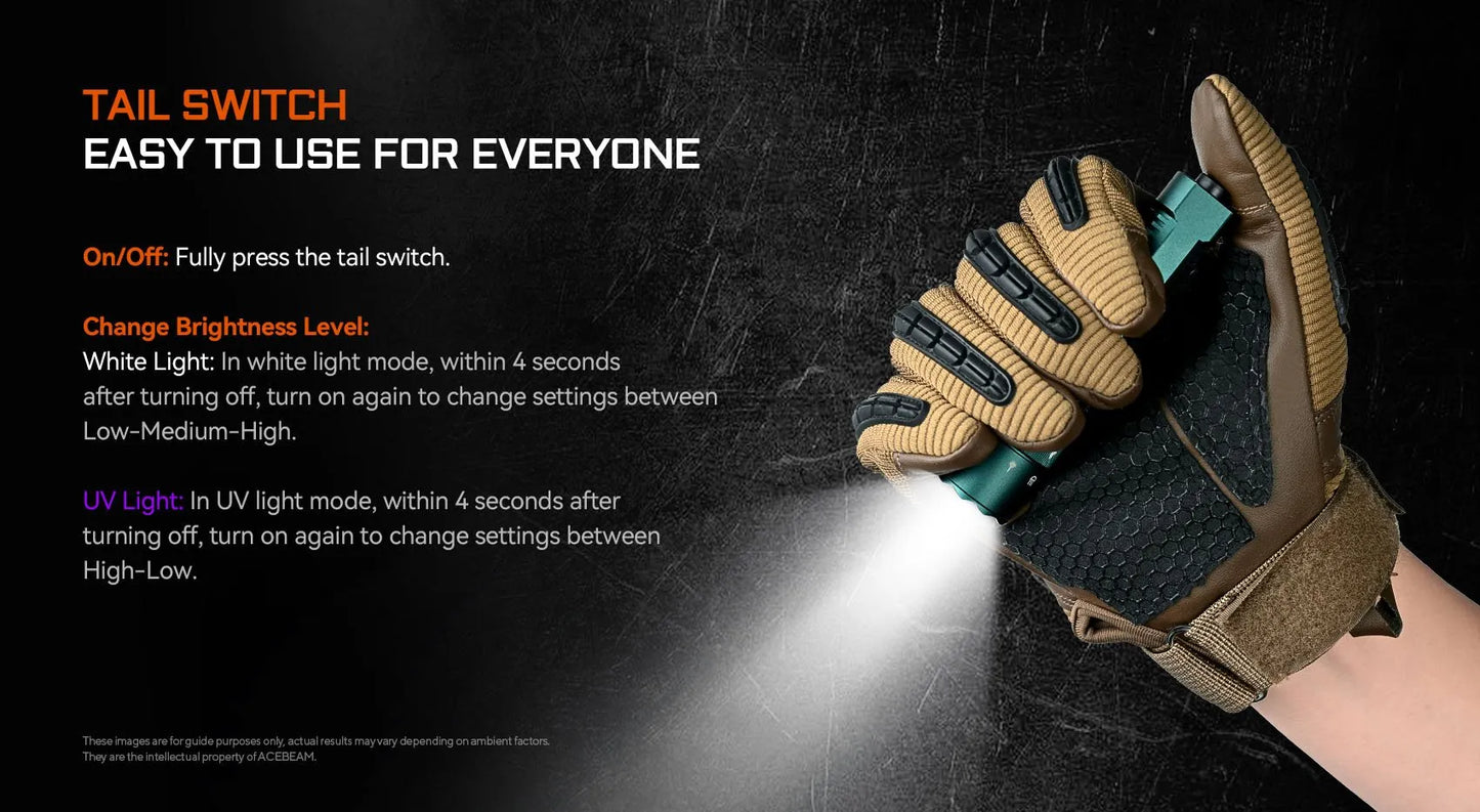 AceBeam K1 1000 Lumen EDC Flashlight with 3 Light Sources - 223 Metres