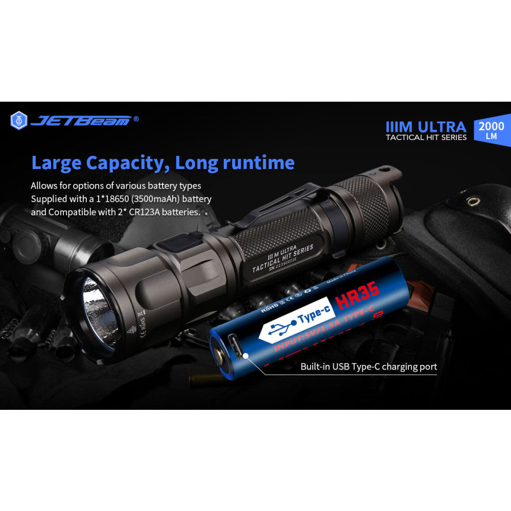 JETBeam IIIM Ultra 2000 Lumen Rechargeable Tactical Flashlight
