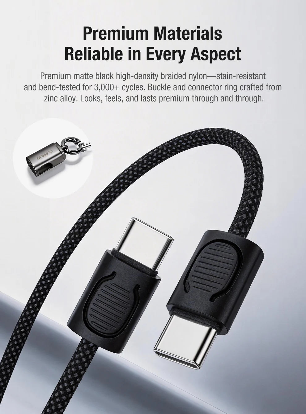 Klarus KC01 65W USB-C Braided Charging and Data Cable Keychain Lanyard