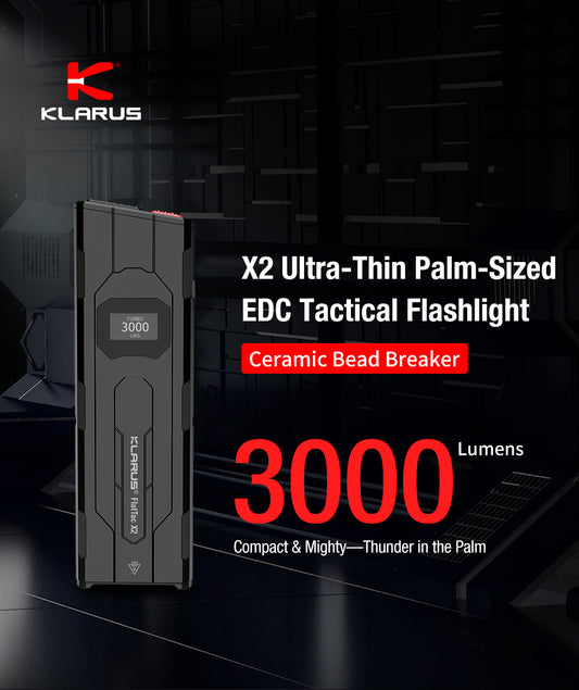 Klarus FlatTac X2 Ultra-Thin Palm-Sized Tactical Flashlight - 3000 Lumens, 170 Metres