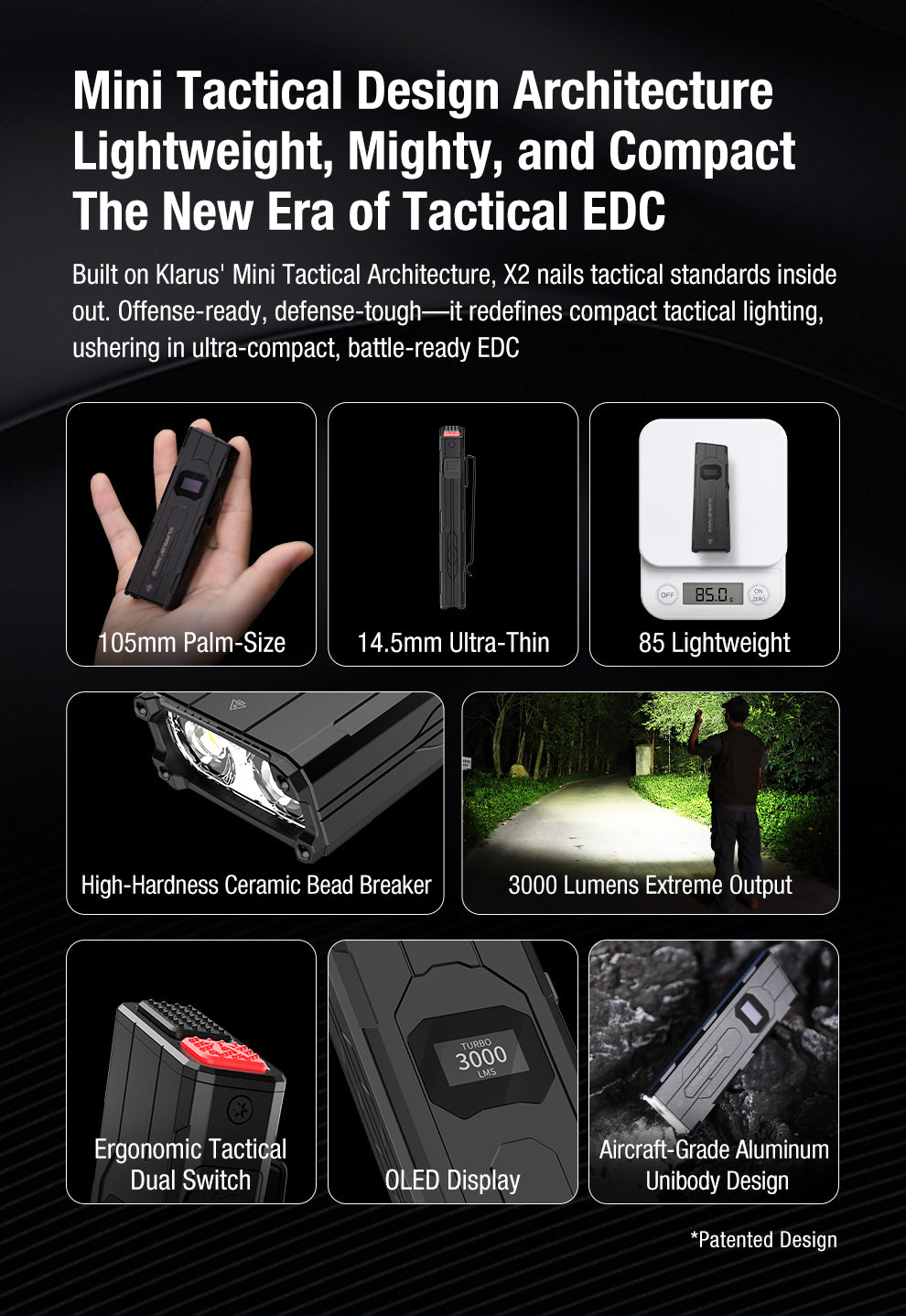 Klarus FlatTac X2 Ultra-Thin Palm-Sized Tactical Flashlight - 3000 Lumens, 170 Metres