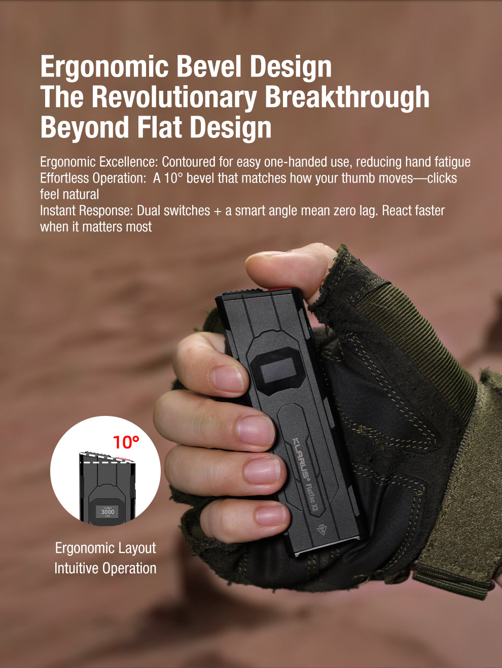 Klarus FlatTac X2 Ultra-Thin Palm-Sized Tactical Flashlight - 3000 Lumens, 170 Metres