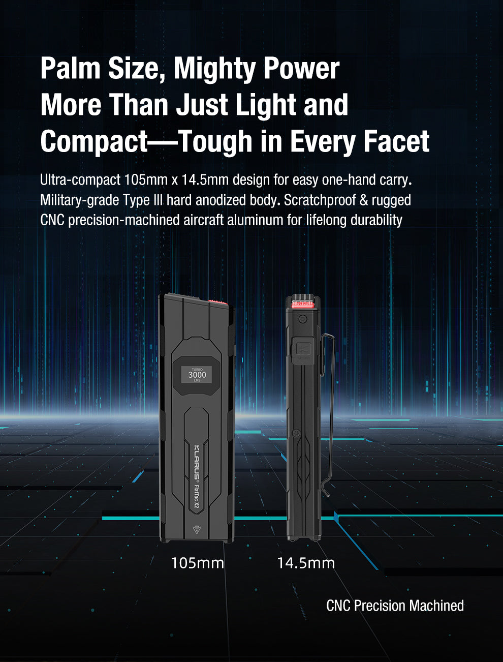 Klarus FlatTac X2 Ultra-Thin Palm-Sized Tactical Flashlight - 3000 Lumens, 170 Metres