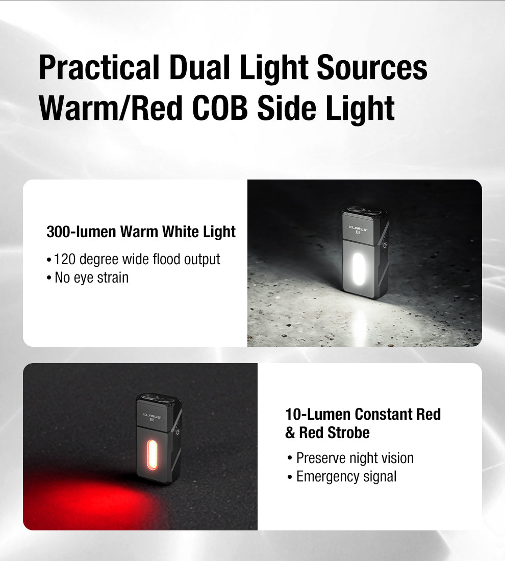 Klarus E8 Triple-Light Swivel-Head EDC Torch Black - 1000 Lumens