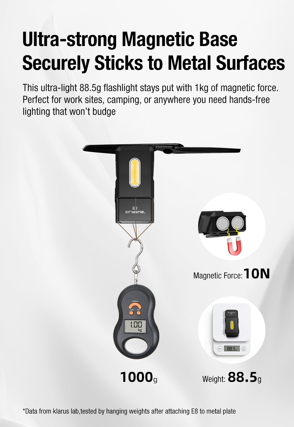Klarus E8 Triple-Light Swivel-Head EDC Torch Black - 1000 Lumens
