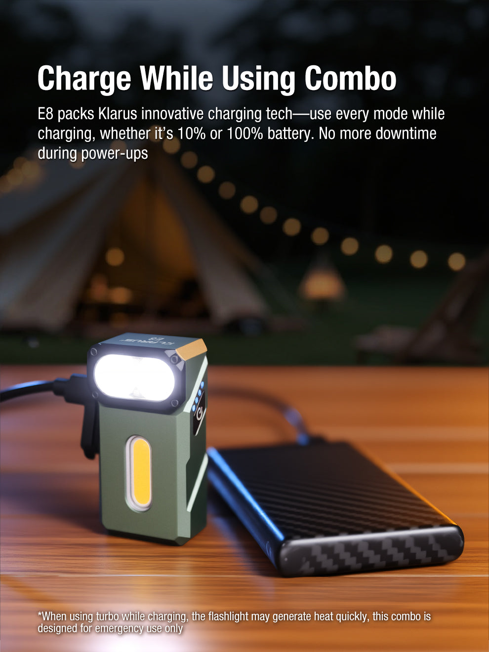 Klarus E8 Triple-Light Swivel-Head EDC Torch Black - 1000 Lumens