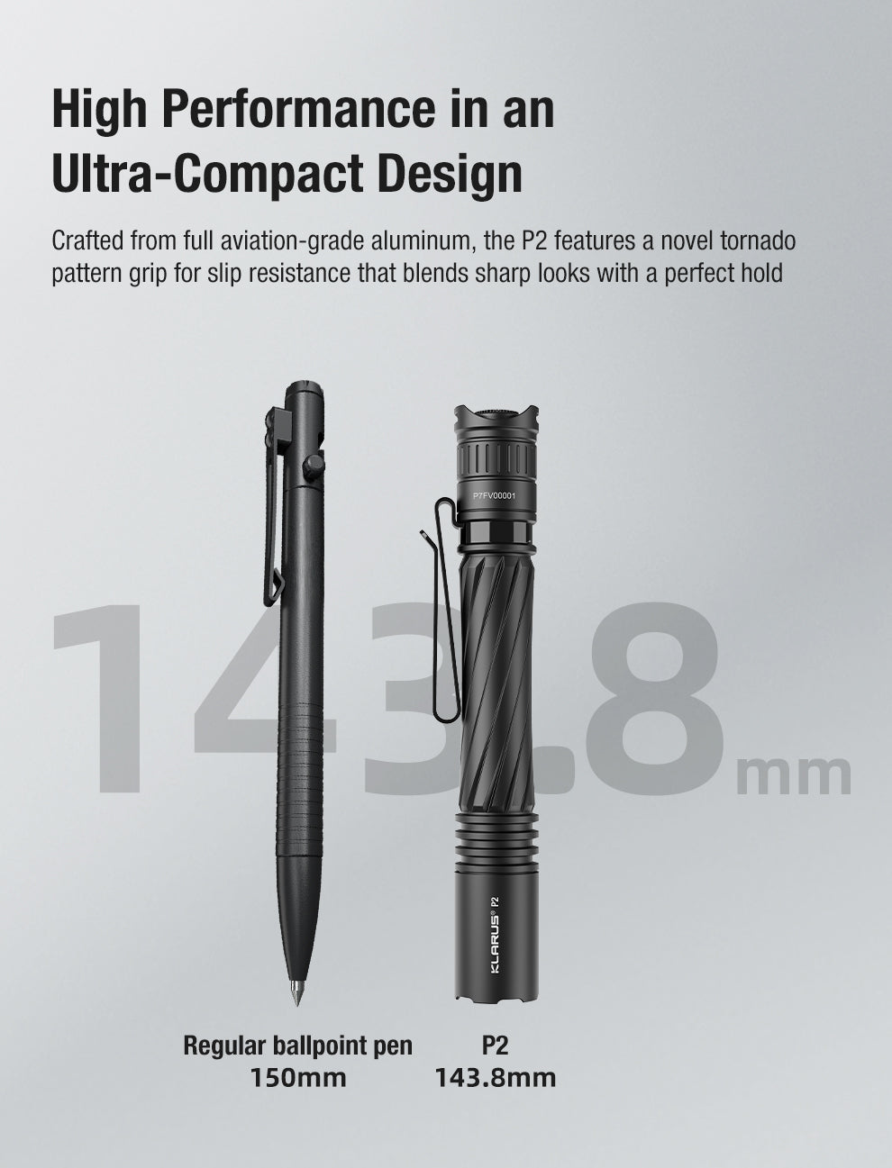 Klarus P2 EDC 2AA Flashlight - 1000 Lumens, 270 Metres