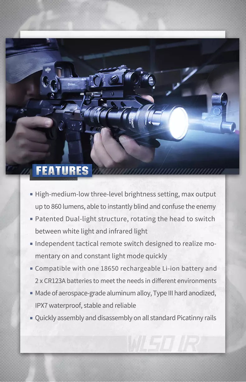 NEXTORCH WL50IR Dual Light Flashlight - 860 Lumen White Light and 850nm IR Light