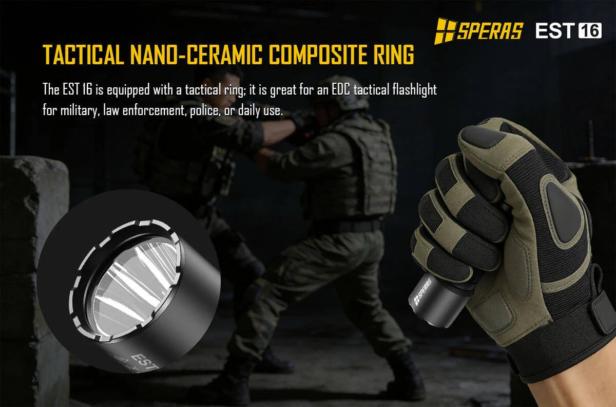 SPERAS EST16 1600 Lumen Tactical Flashlight - Instant One-Step Strobe EDC Torch