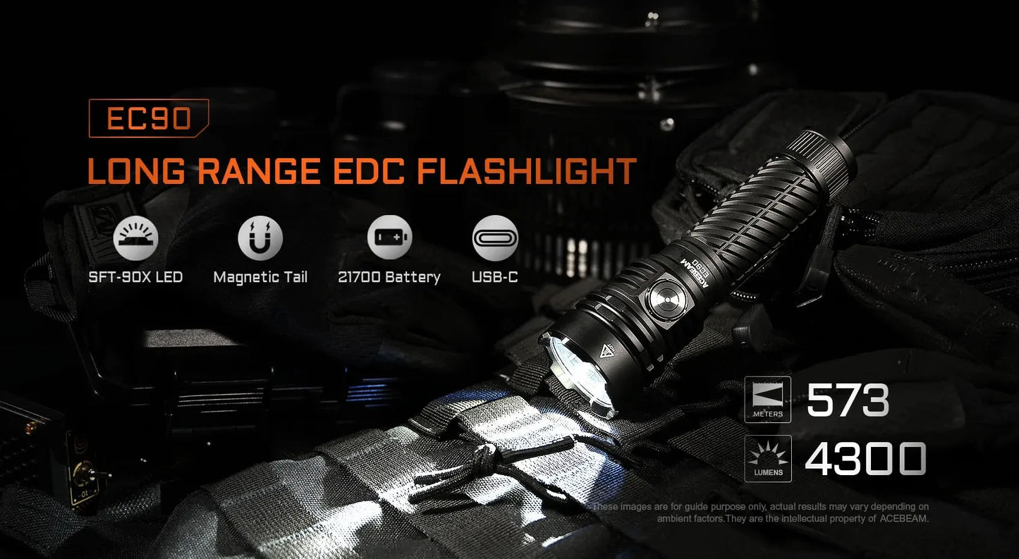 AceBeam EC90 4300 Lumen Long Range EDC Flashlight - 573 Metres