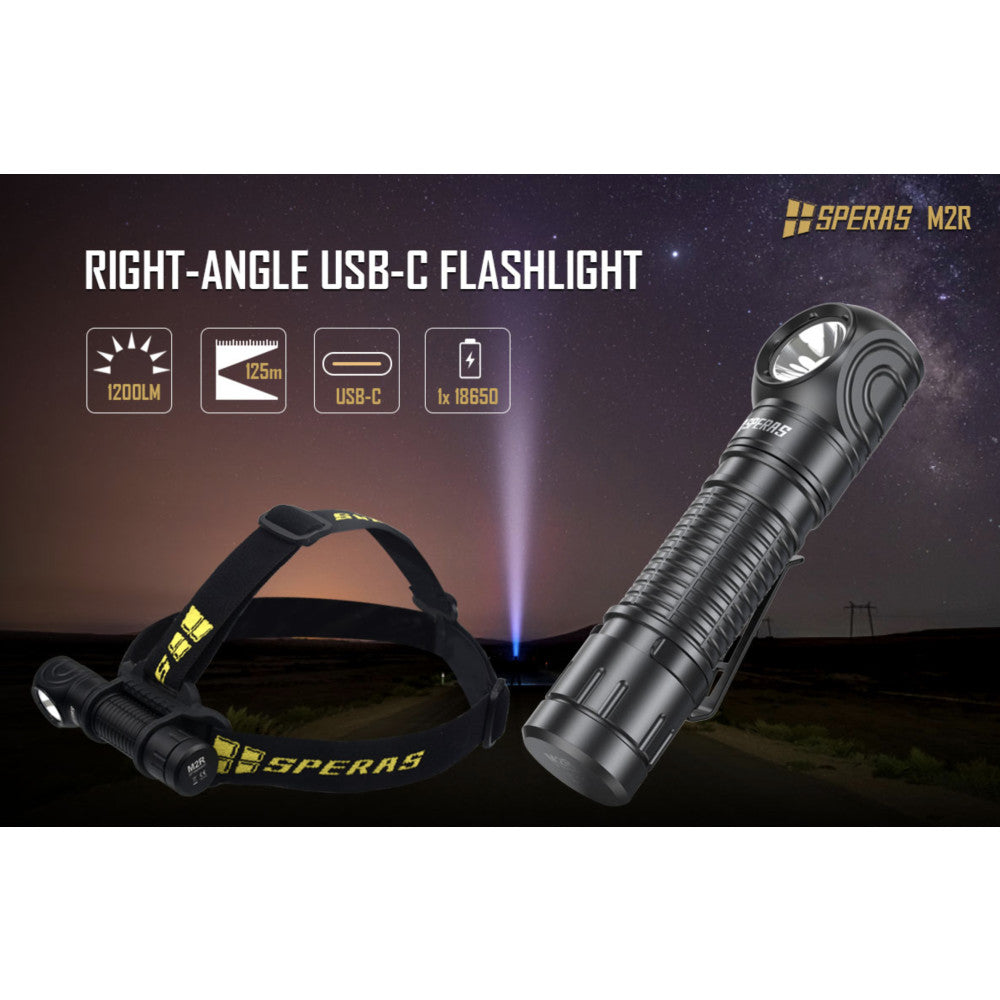 SPERAS M2R 1200 Lumen Rechargeable Flashlight/Headlamp - 125 Metres