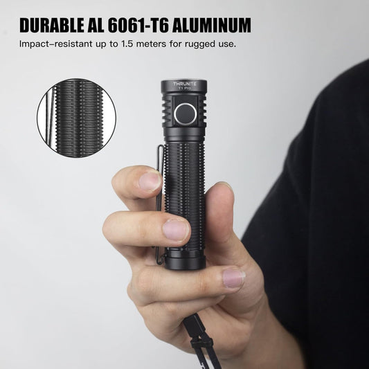 ThruNite T1 Pro 1920 Lumen Rechargeable Pocket Flashlight with Stepless Dimming and Magnetic Base - 196 Metres