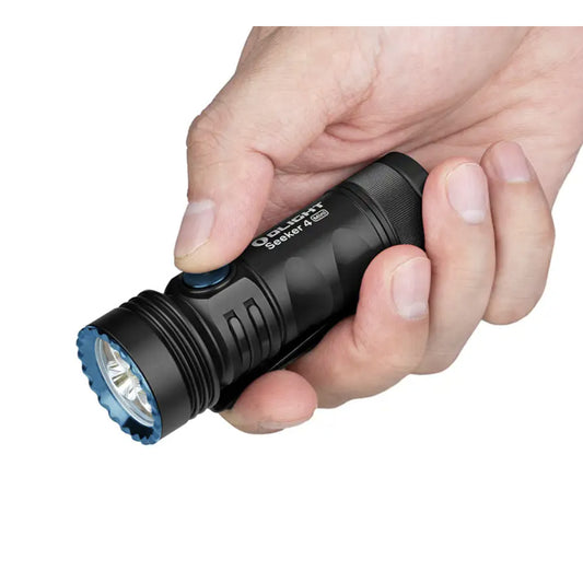 Olight Seeker 4 Mini 1200 Lumen Rechargeable Dual Light Source Flashlight - Cool White and 365nm UV