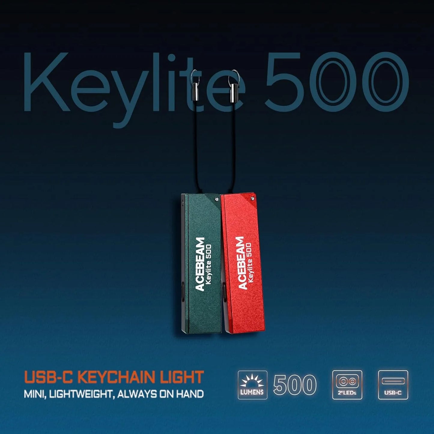 AceBeam Keylite 500 500 Lumen USB-C Keychain Light Teal - 70 Metres